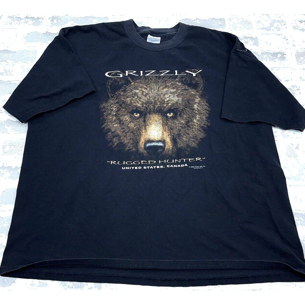 Vintage Nature‎ Shirt Men XXL Black Grizzly Bear Tee 90s Y2K Forest Think Ink
